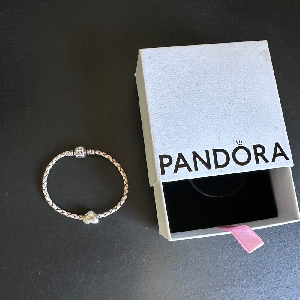 Pandora Sterling Silver Bracelet with Champaign Braided Leather